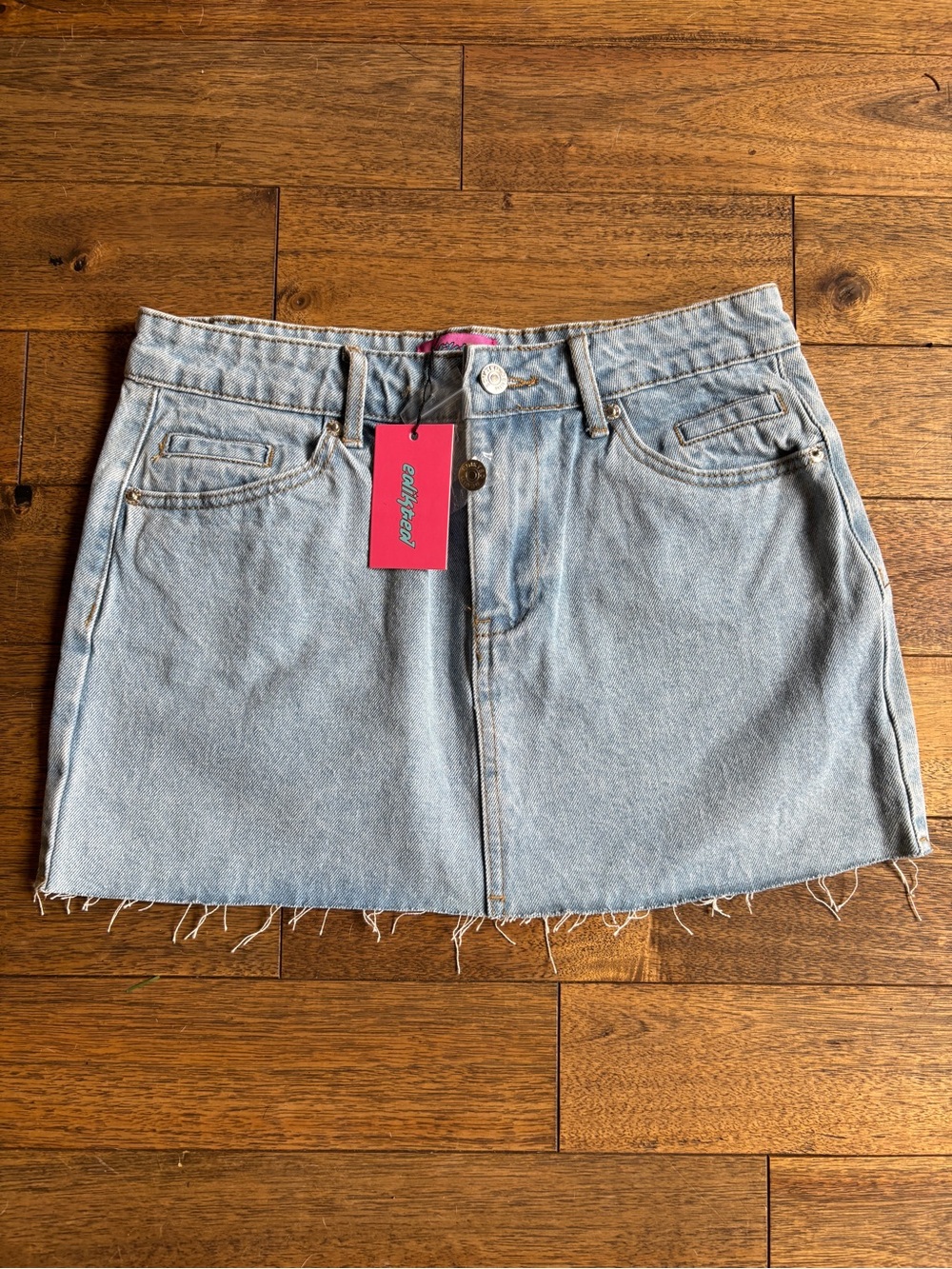 NWT Enlisted Lilac Denim Mini Skirt Light Wash Raw Hem Size S